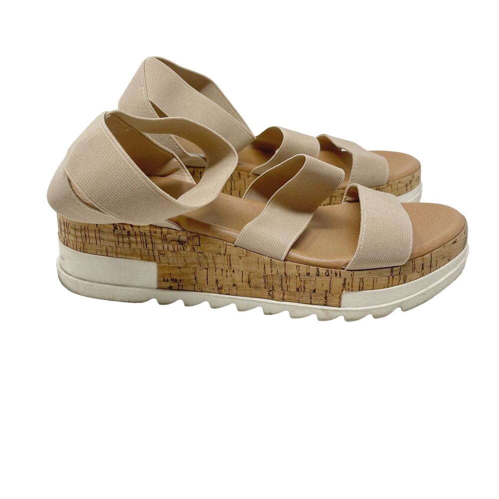 Steve Madden Size 9 Cream Bandi Flatform Sandals Strappy Elasticized Stacked